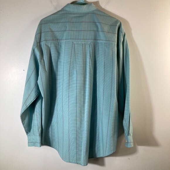 Mens Vintage Levis Big E Silver Label Button Striped Shirt Blue Gray L Polyester - Picture 2 of 7